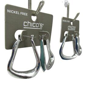 Chico's Square Hoop Earrings Geometric Drop Earrings Silvertone Set of 2 $70 NWT